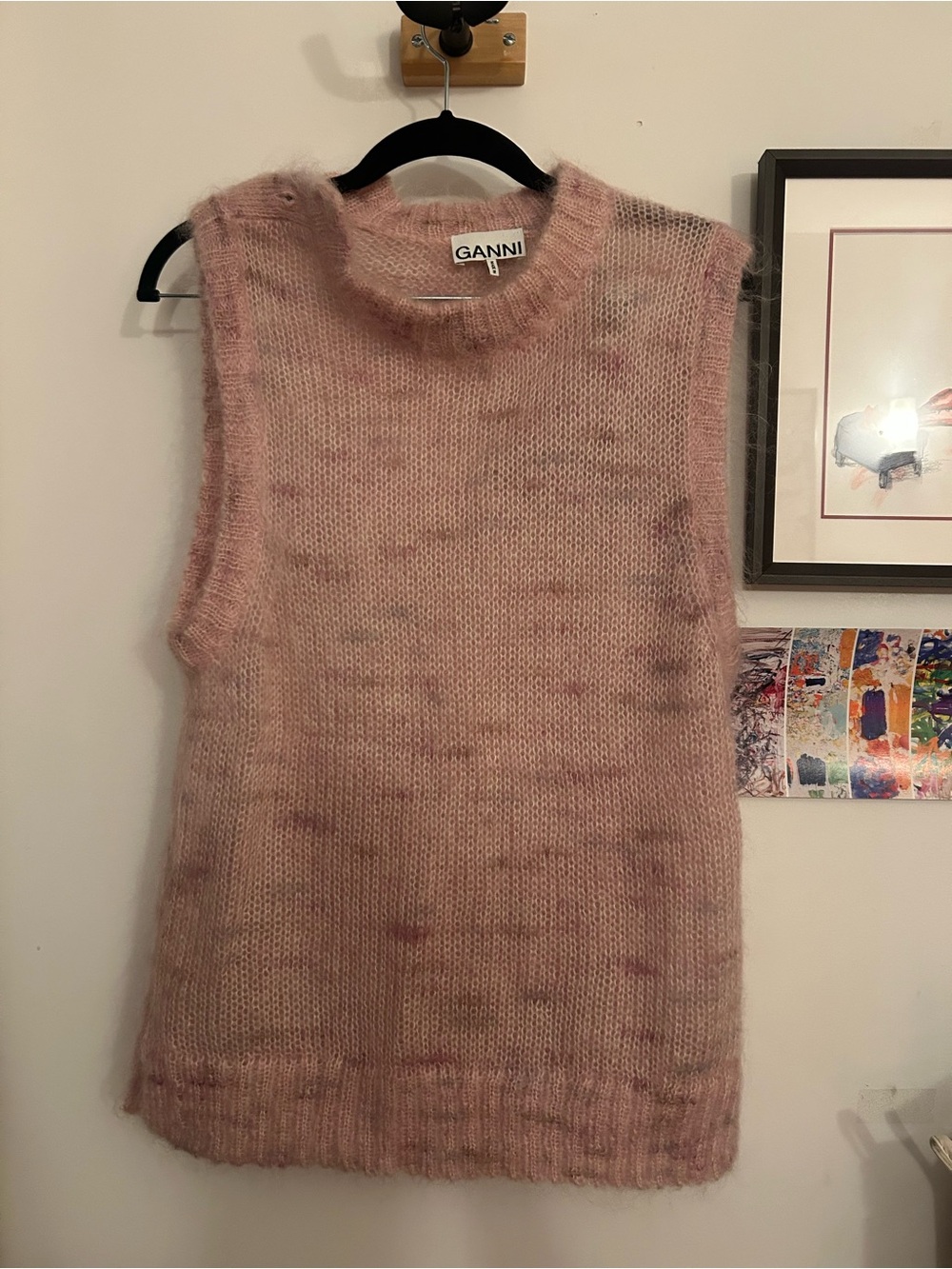 Ganni Pale Pink Sleeveless Mohair Sweater Vest
